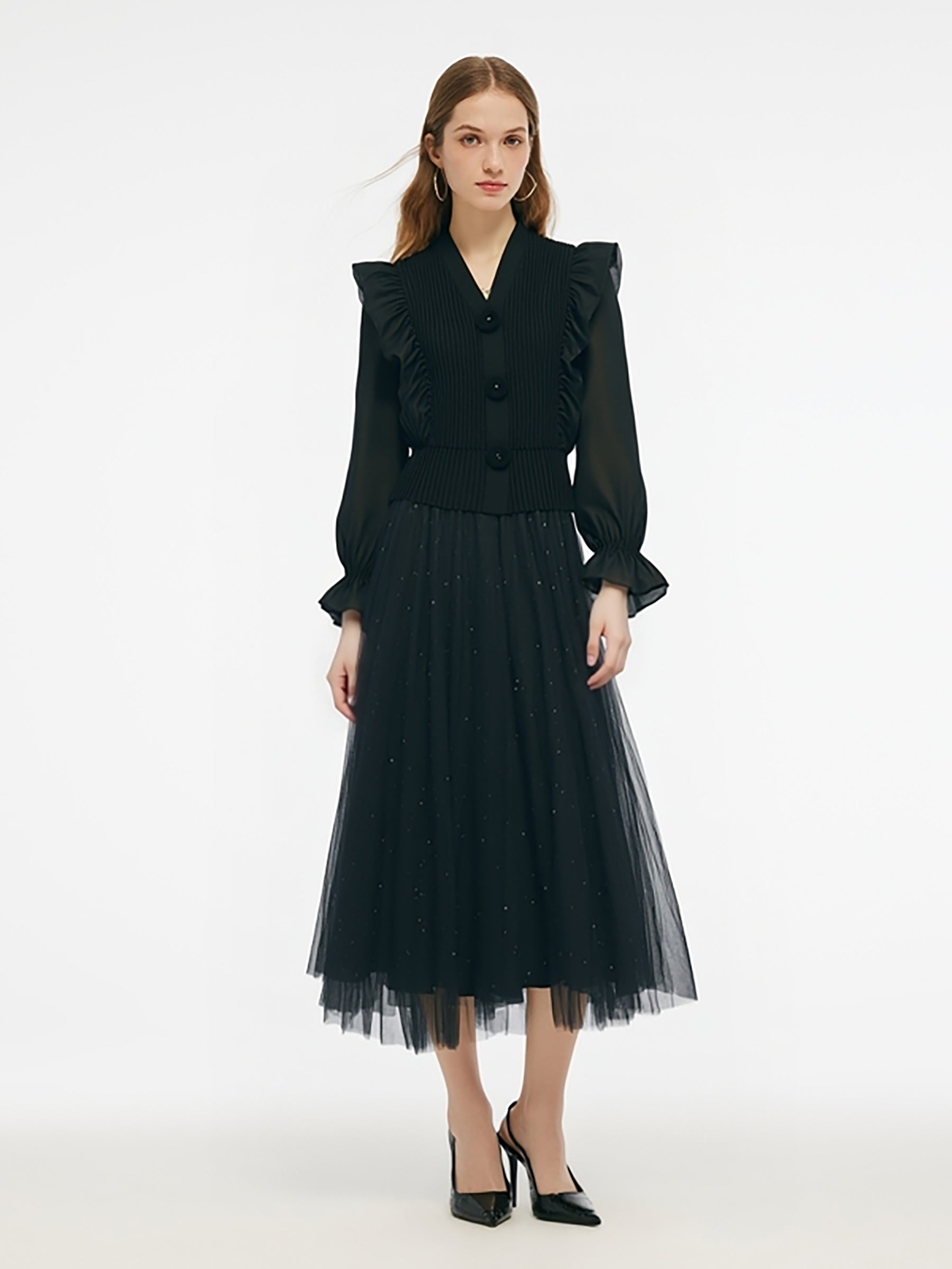 Tencel Wool Blend Long Sleeve Knit Top And Sequins Skirt Two-Piece Set GOELIA