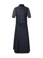 Lyocell Blend Vest And Stripe Patchwork Maxi Dress Two-Piece Set GOELIA