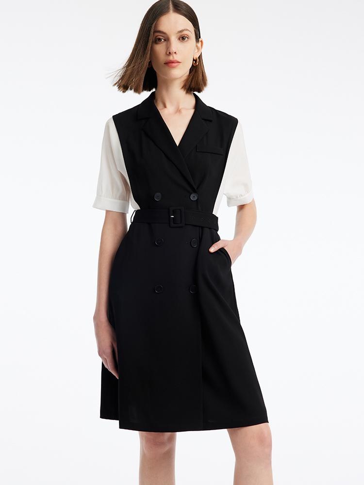Acetate Notched Lapel Double-Breasted Mini Dress GOELIA