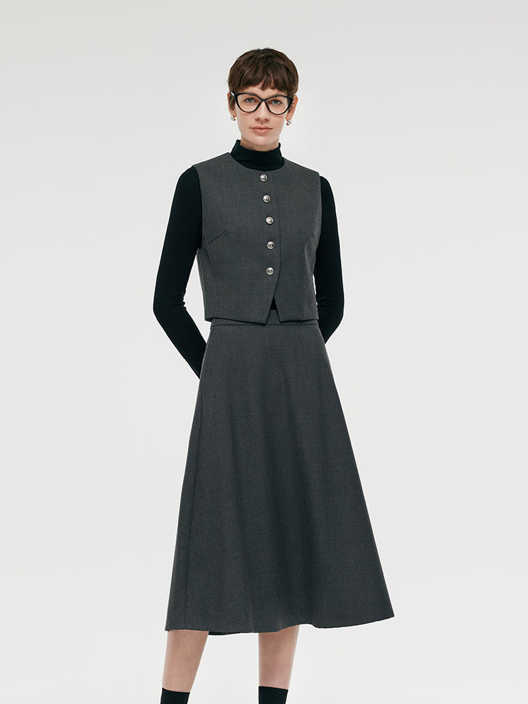 Washable Wool Vest Midi Dress And Knit Top Two-Piece Set