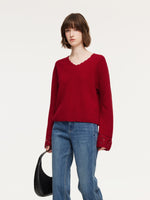 100% Wool V-Neck Women Sweater GOELIA