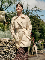 Cotton Blend H-Line Women Mid Length Belted Trench Coat GOELIA