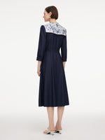 V-Neck Belted Women Maxi Dress With Detachable Floral Print Silk Collar GOELIA