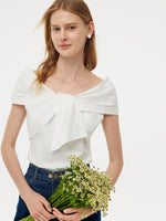 100% Cotton Stretch Off Shoulder Women Knit Bow Top GOELIA