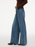 100% Cotton Denim Women Wide Leg Jeans With Belt GOELIA