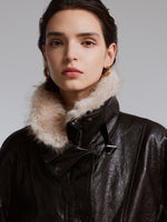 [Preview] PU Leather Goose Down Jacket With Detachable Faux Fur Collar GOELIA