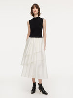 Lyocell Wool Blend Off Shoulder Knit Top And Sleeveless Tiered Dress Two-Piece Set GOELIA