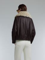 [Preview] Coated Goose Down Jacket With Detachable Shearling Collar GOELIA
