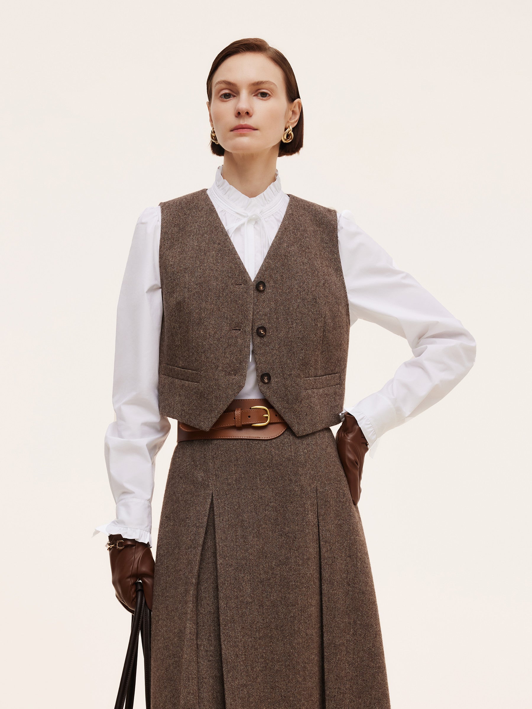 100% Washable Wool V-Neck Women Vest GOELIA