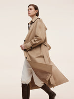 Cotton Self-Tie Belt Women Long Trench Coat GOELIA