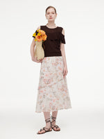 10MM Mulberry Silk Floral Print Women Tiered Skirt GOELIA