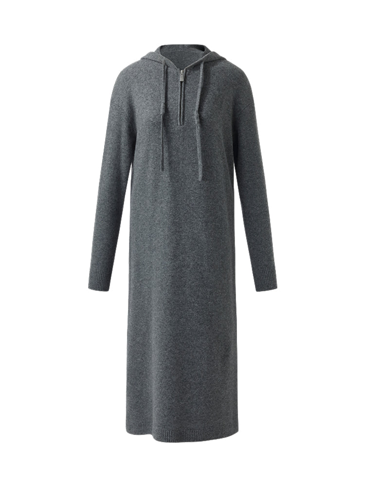 Wool Blend Women Hooded Midi Dress GOELIA