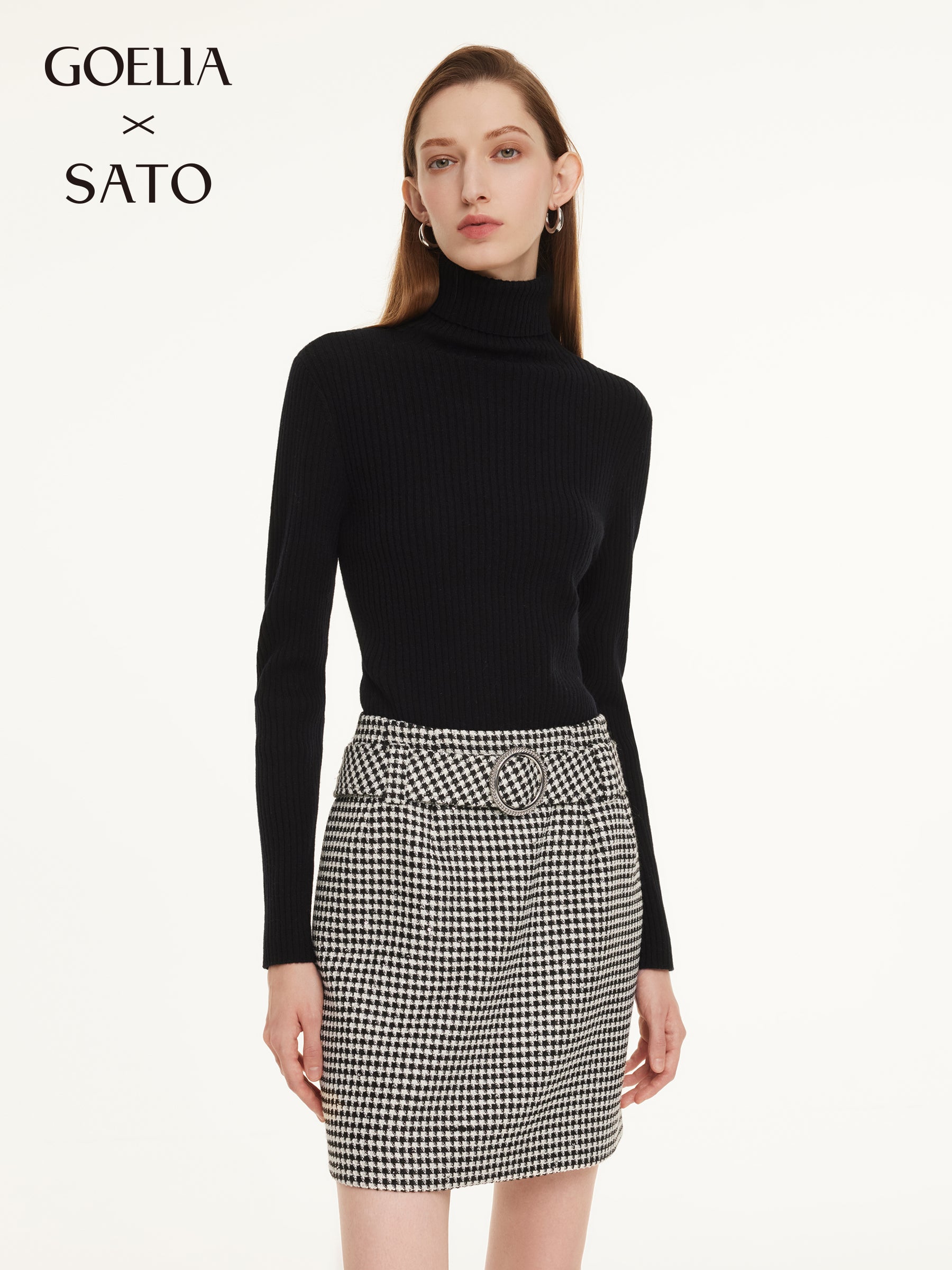 100% Wool Turtleneck Women Knit Top GOELIA