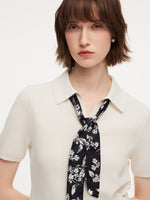 Tencel Blend Women Knit Top With Floral Print Scarf GOELIA