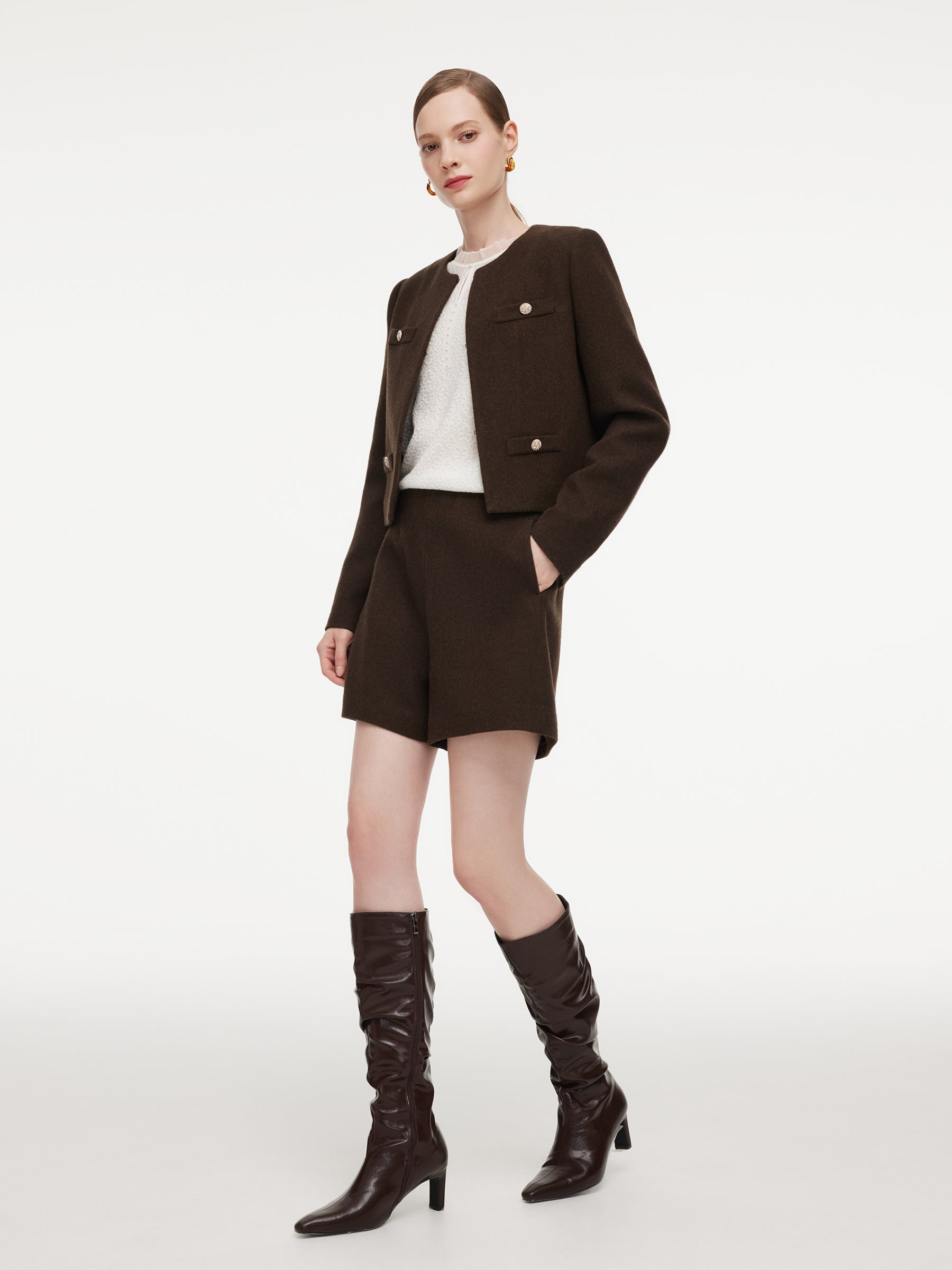 Cashmere Washable Wool Blend Women Cropped Jacket GOELIA