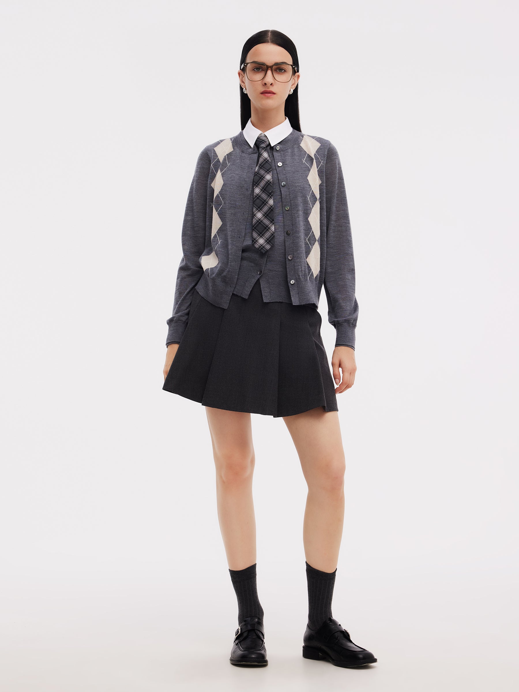 100% Machine Washable Wool Faux Two-Piece Women Cardigan GOELIA