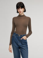 100% Wool Seamless Mock Neck Women Knit Top GOELIA