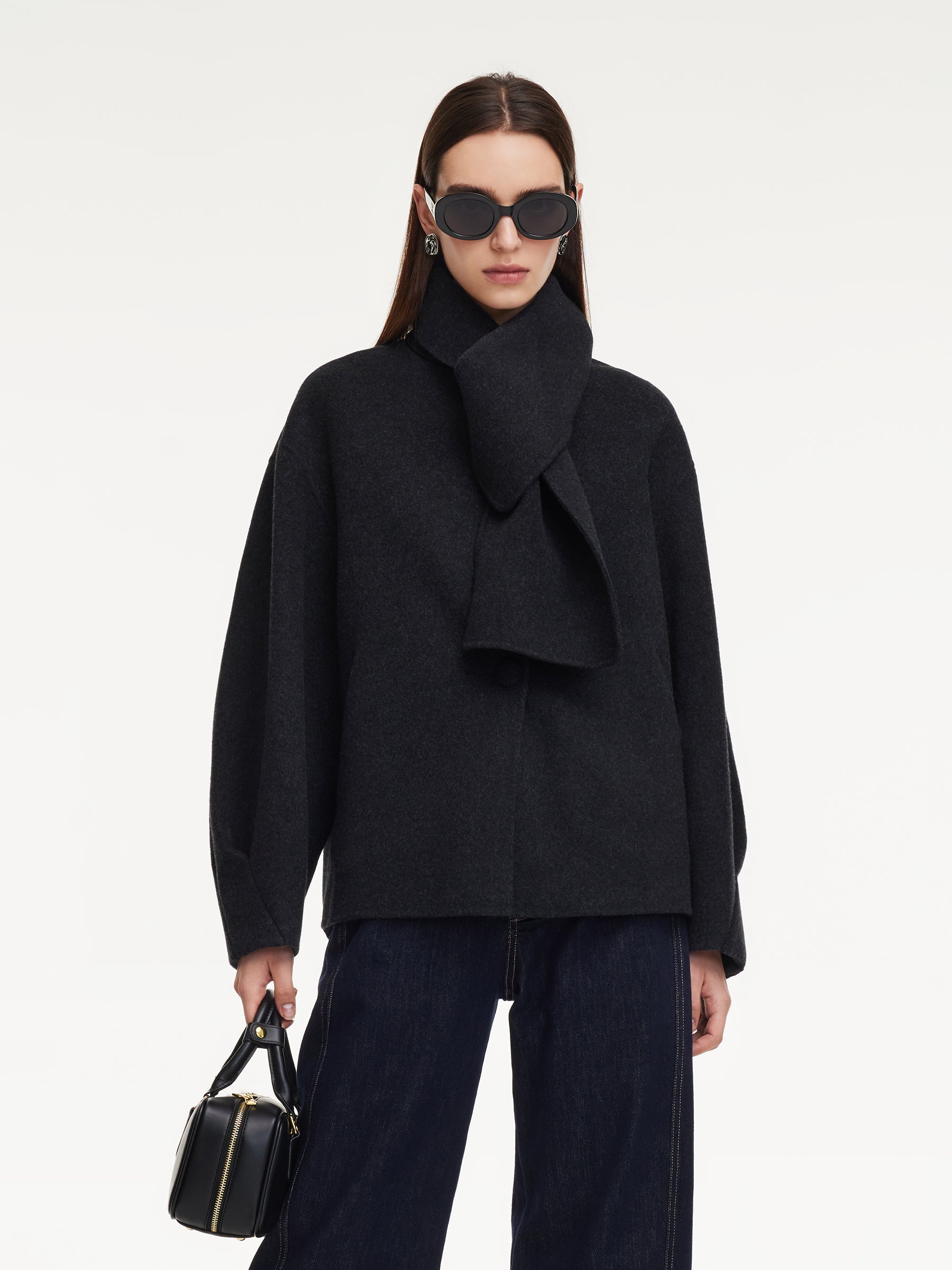 [Preview] Yak Tencel Wool Blend Double-Faced Women Jacket With Scarf GOELIA