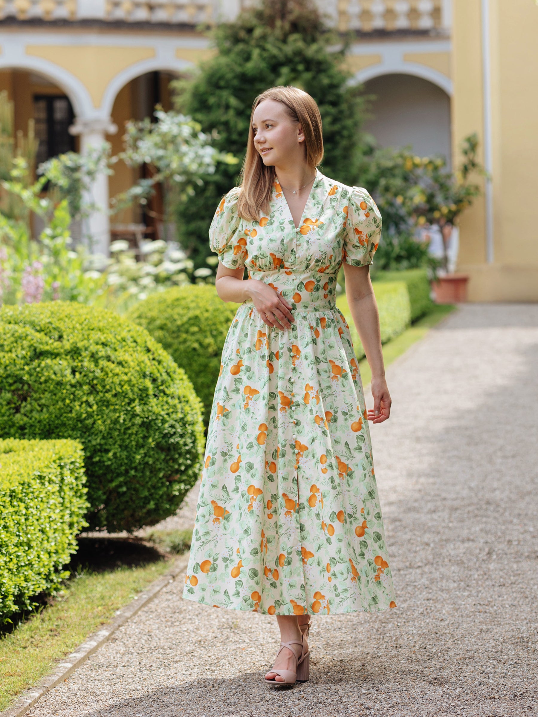 Cotton Gathered Waist Floral Print Women Maxi Dress – GOELIA