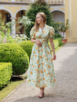 Cotton Gathered Waist Floral Print Women Maxi Dress GOELIA