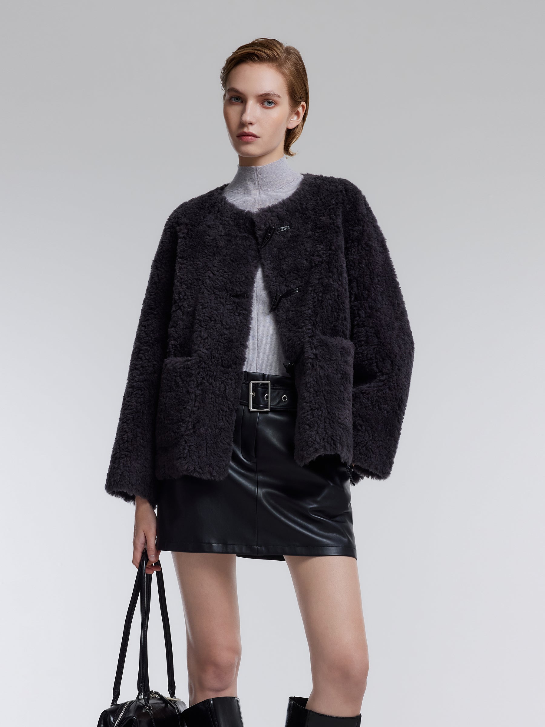 [Preview] 100% Wool Plush Shearling Toggle-Button Women Coat GOELIA