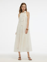 Tencel Blend Halter Maxi Dress With Detachable Flower GOELIA