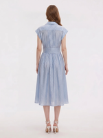 16.5MM Mulberry Silk Polka Dots Jacquard Women Maxi Shirt Dress GOELIA