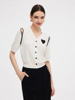 V-Neck Cut-Out Knitted Top And Half Skirt Two-Piece Set GOELIA