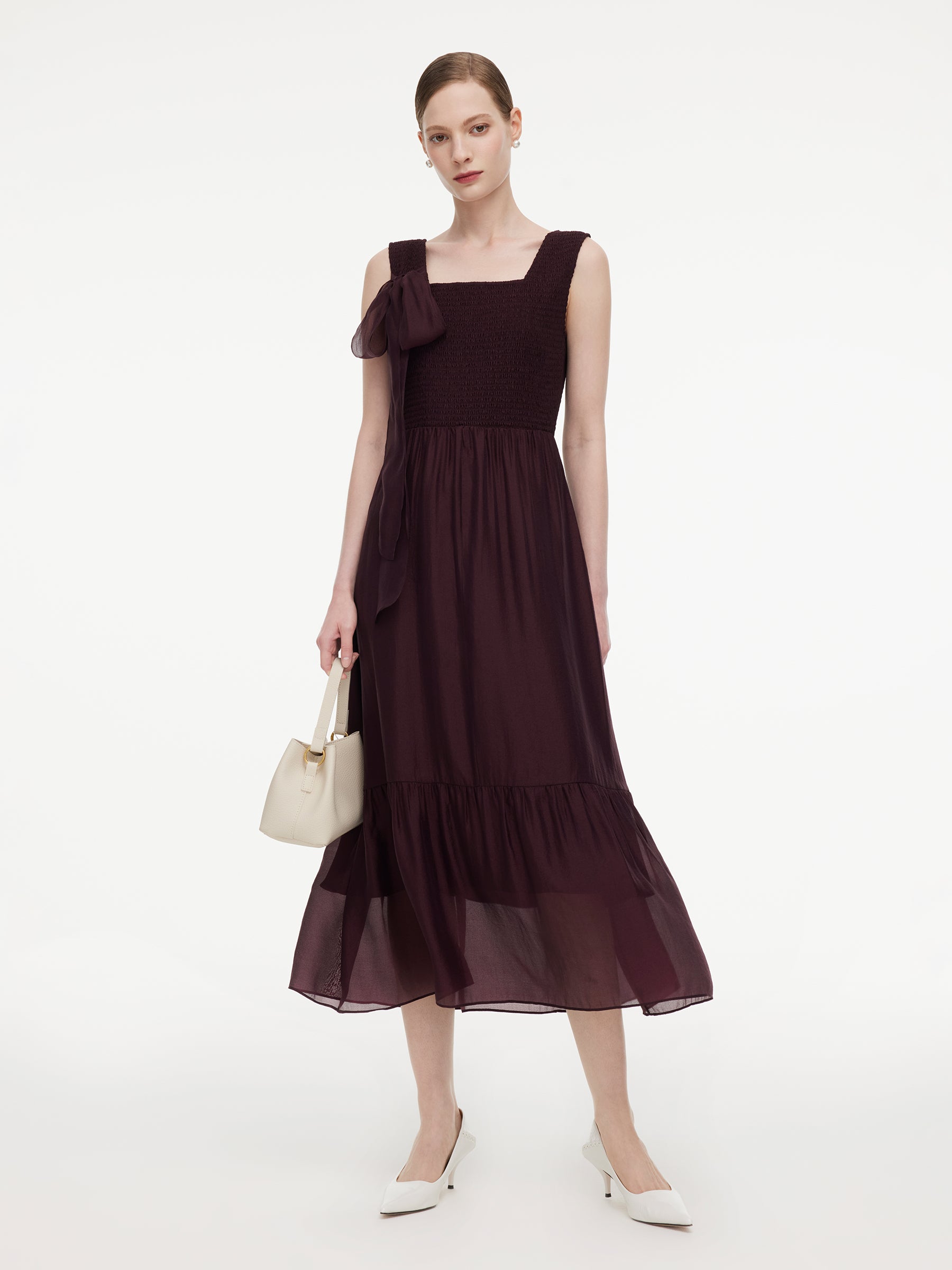 [Preview] Reversible A-Line Women Sleeveless Maxi Dress With Bowknot Ribbon GOELIA