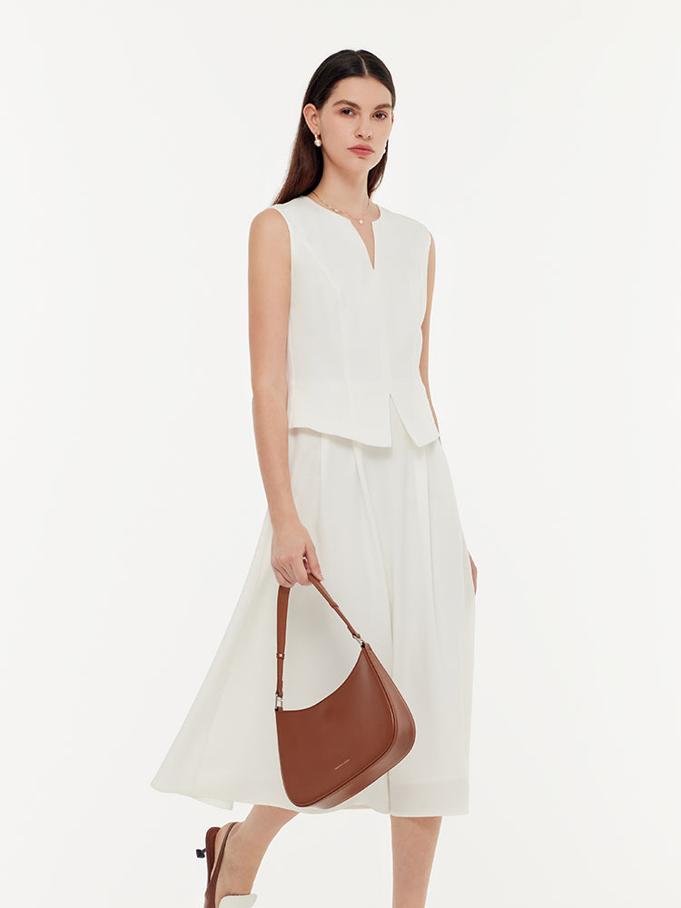 Acetate Faux Two-Piece Women Sleeveless Midi Dress GOELIA