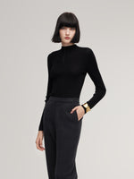 100% Washable Wool Mock Neck Women Knit Top GOELIA