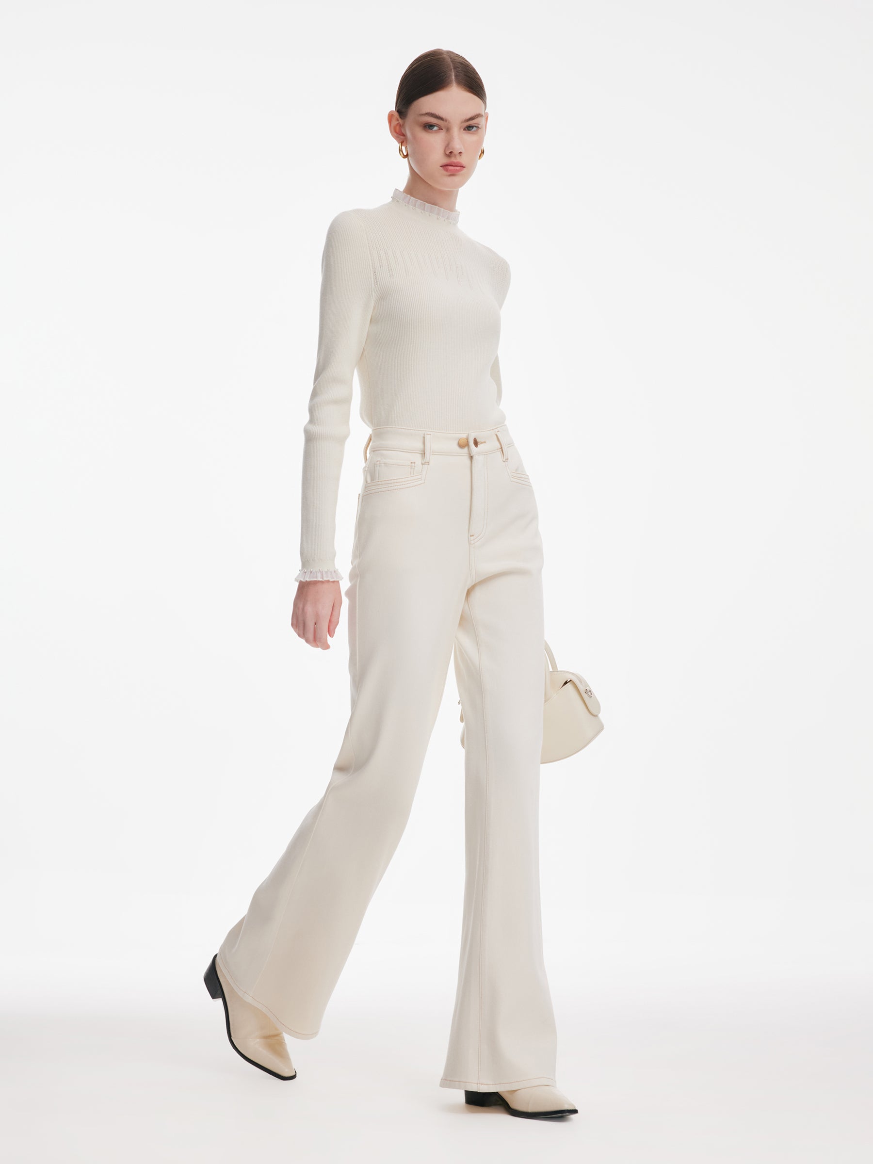 Soft Brushed Denim Women Flared Jeans GOELIA