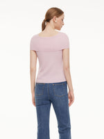 Lyocell Blend Off Shoulder Women Knit Top With Detachable Magnetic Flower GOELIA