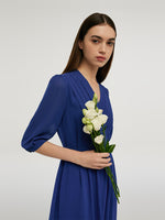 V-Neck Pleated Lace Up Wrap Midi Dress GOELIA