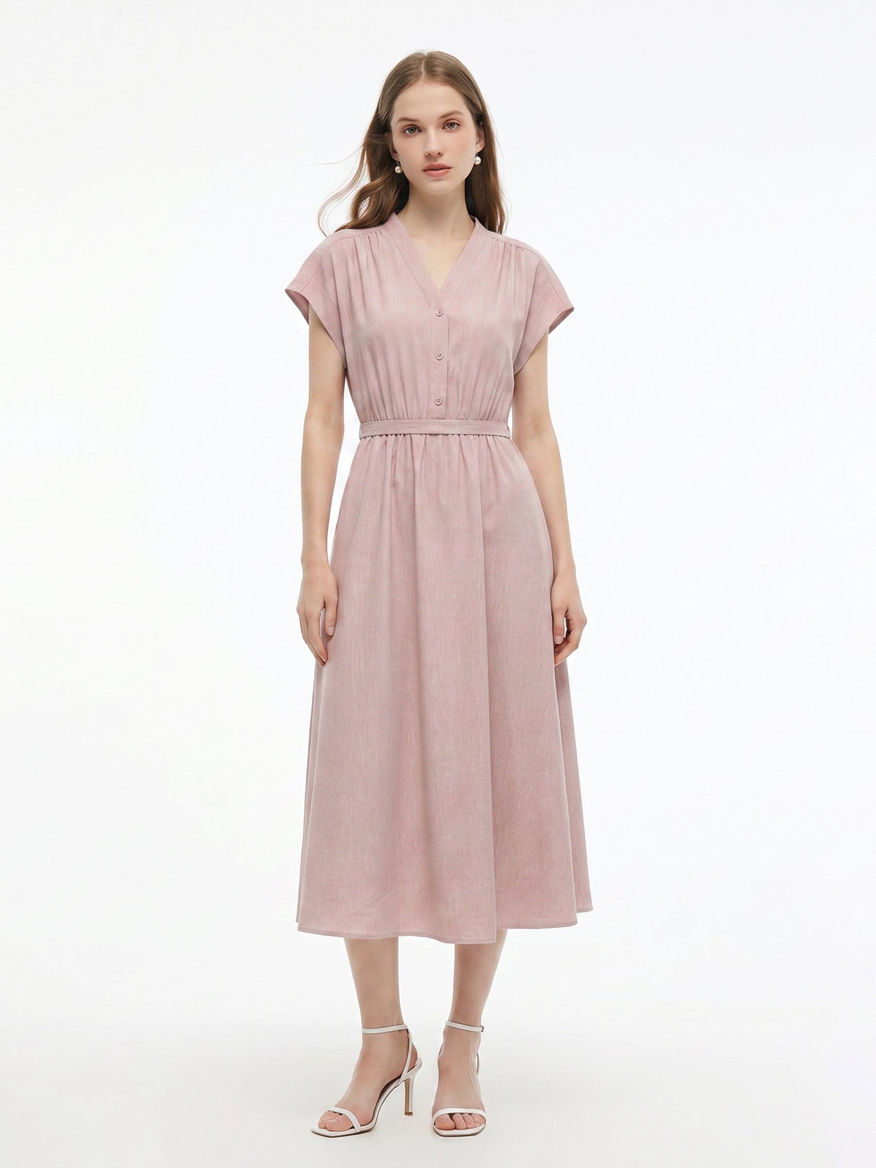 Tencel Linen Blend Cap Sleeve Women Maxi Dress GOELIA