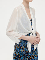 10MM Mulberry Silk 3/4 Sleeve Women Front Knot Shirt GOELIA