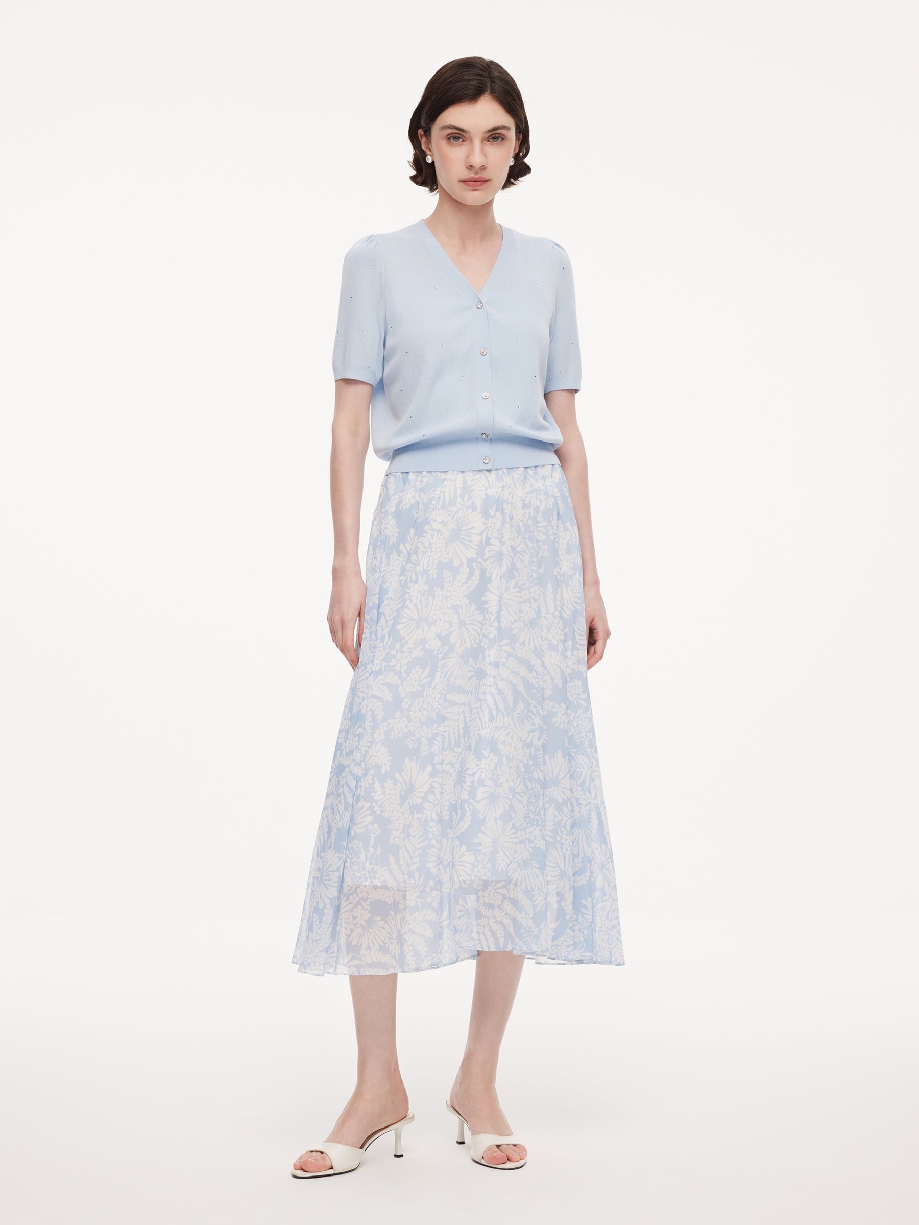 Tencel Wool Blend Rhinestone Women V-Neck Cardigan GOELIA