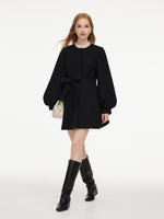 Tweed Balloon Sleeves A-Line Women Wrap Coat GOELIA