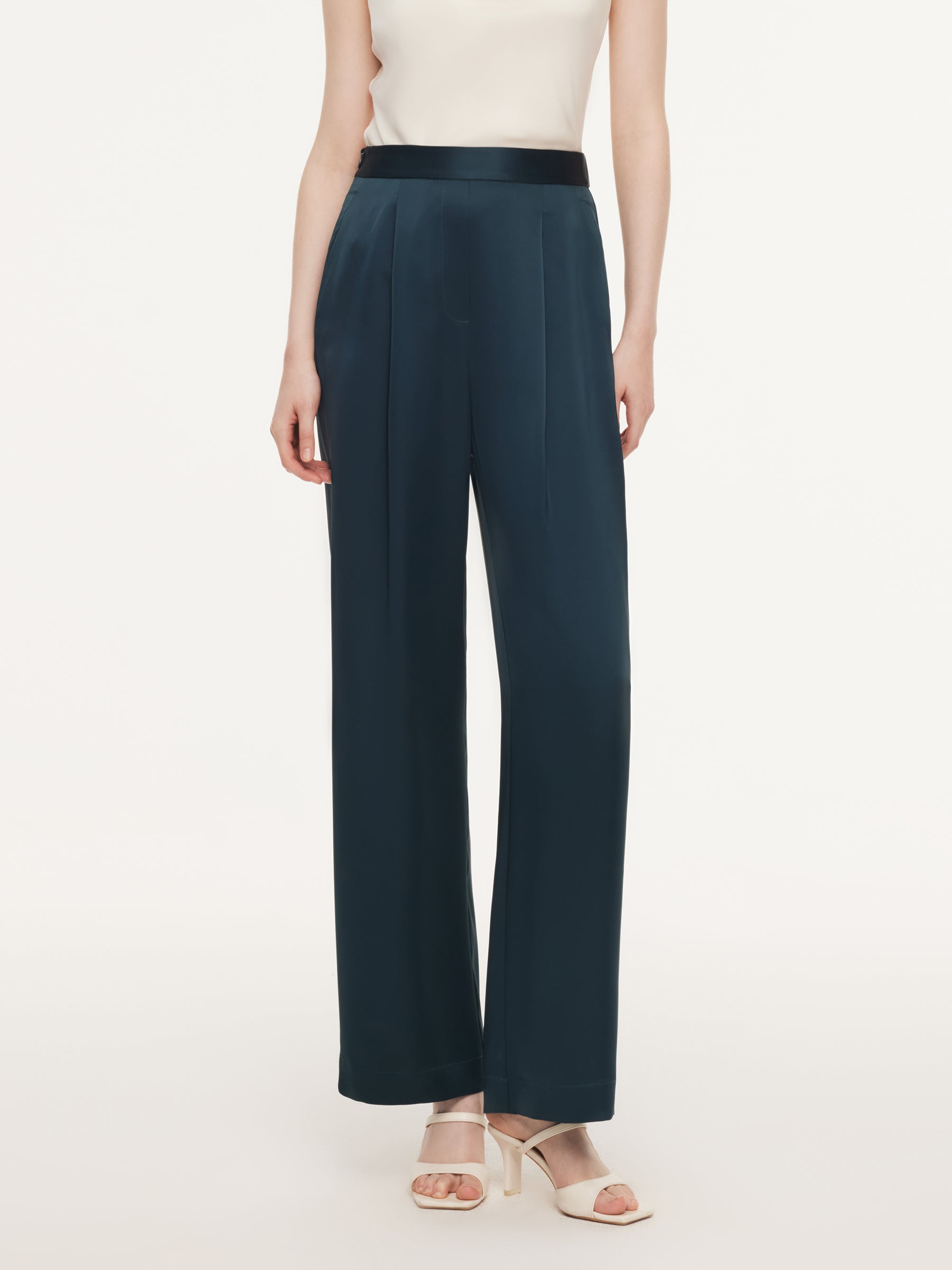 Triacetate Blend Women Straight Leg Pants GOELIA