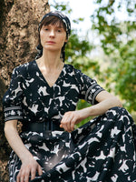 14 Momme Mulberry Silk Iris Printed Women Maxi Dress With Belt GOELIA