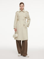 Cotton Blend Double-Breasted Women Belted Trench Coat GOELIA