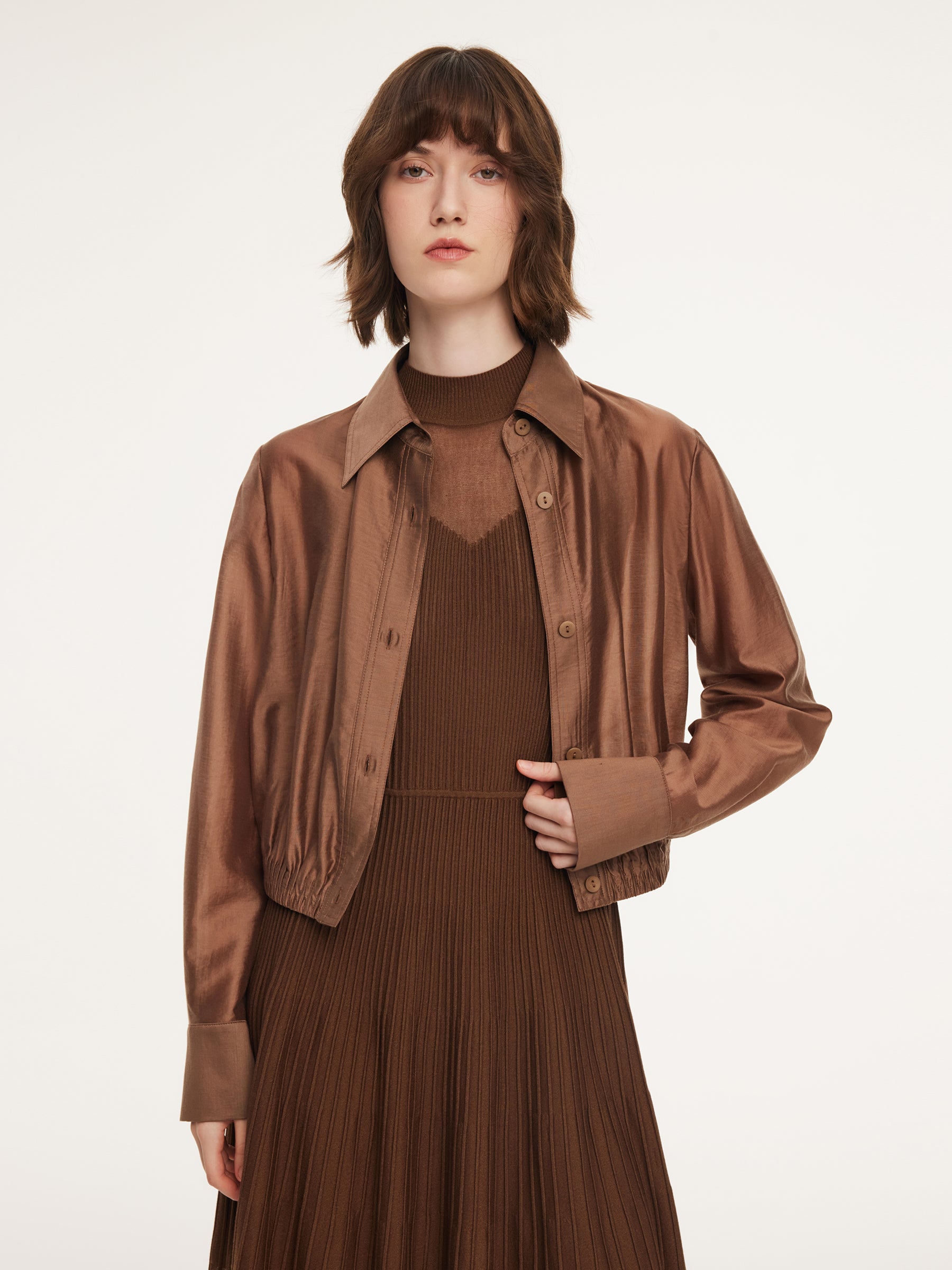 Tencel Blend Women Sheer Cropped Jacket GOELIA