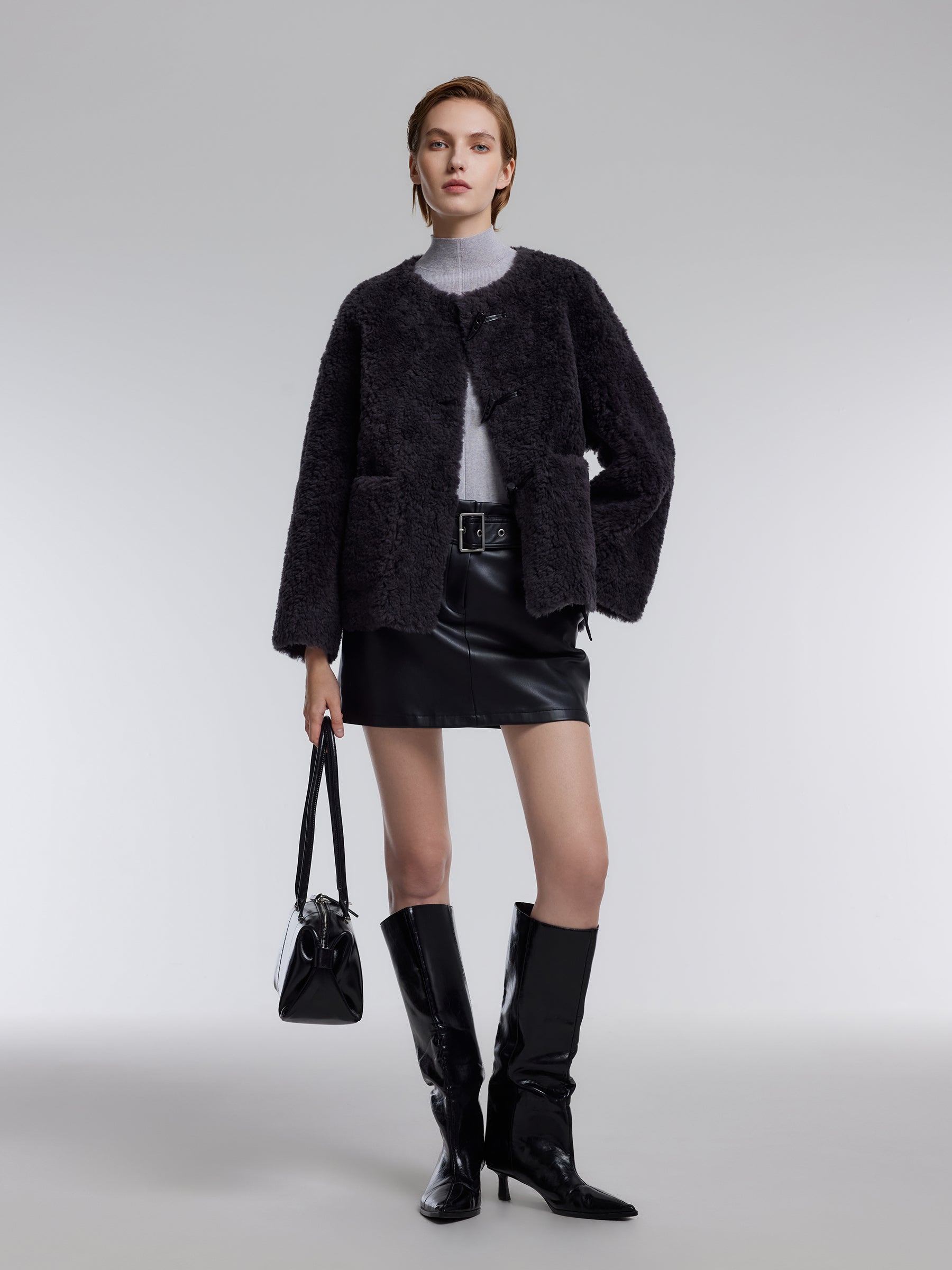 [Preview] 100% Wool Plush Shearling Toggle-Button Women Coat GOELIA
