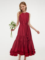 Tencel Ruffle Hem Women Tiered Vest Midi Dress With Slip Dress And Belt GOELIA