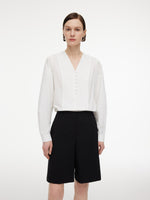 V-Neck Long Sleeve Women Blouse With Ribbon GOELIA