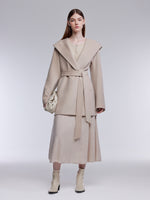 [Preview] Cashmere Wool Blend Women Hooded Wrap Coat GOELIA