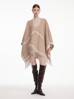 [Preview] Cashmere Wool Contrast Border Fringed Poncho GOELIA