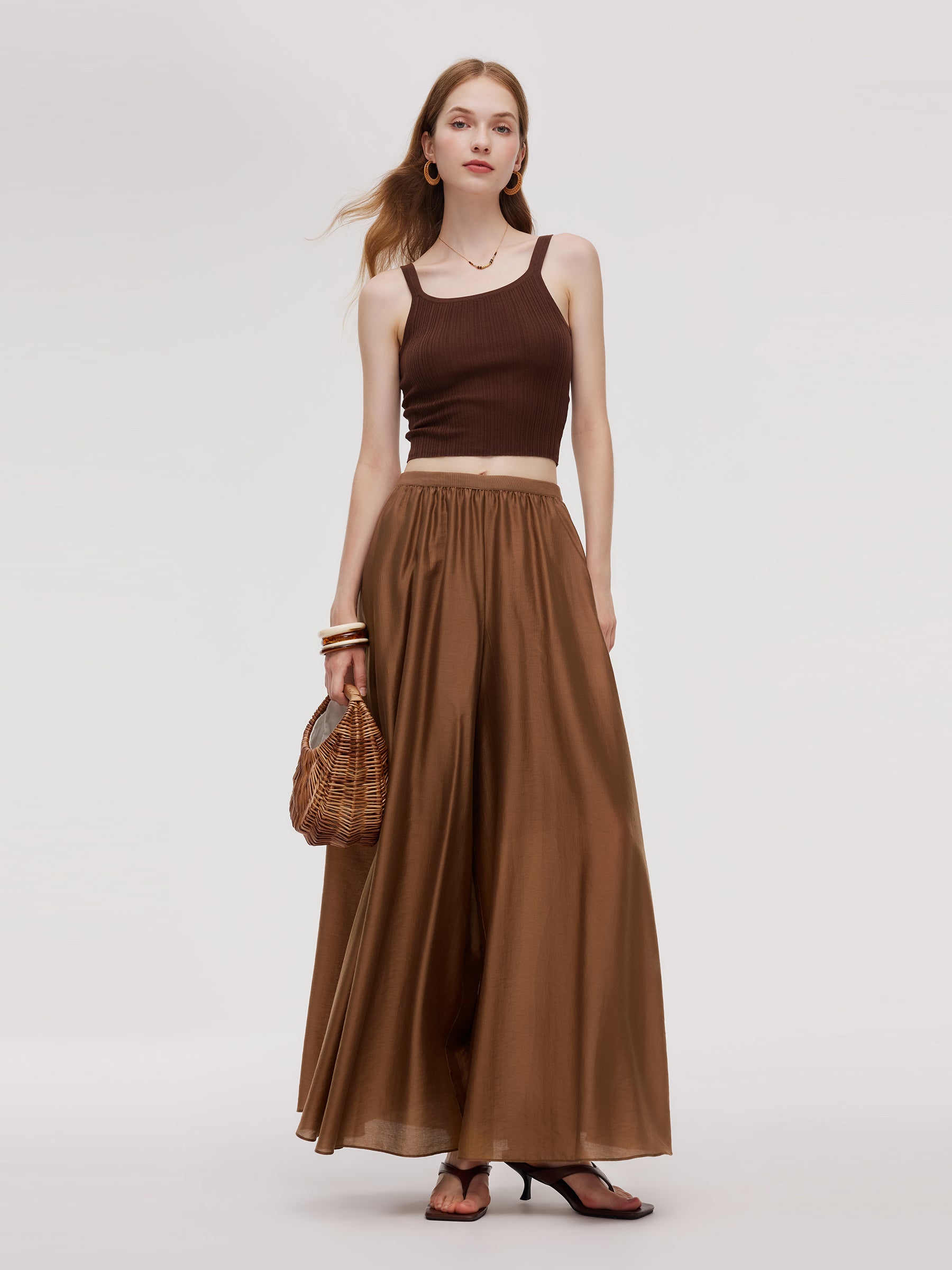 Tencel Blend Elastic Waist Women Culottes GOELIA