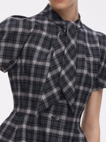 Plaid Ribbon Tie Women Flare Hem Top GOELIA
