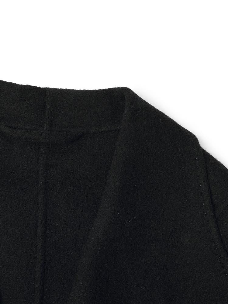 Tencel Wool Notched Lapel Mid-Length Coat With Belt GOELIA